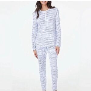 White and Blue Polka Dot Pajama Set